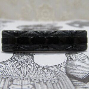 Antique Victorian French Jet Mourning Brooch Black Glass Bar Pin Gothic Memento